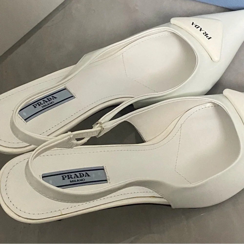 🐱🐱🐱Prada White Slingback Heels - Picture 4 of 4